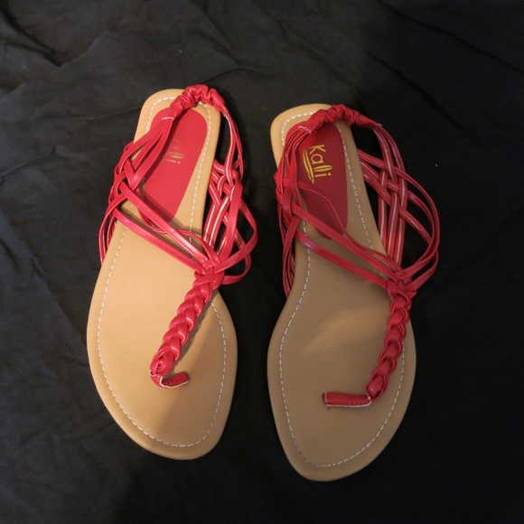 Kalli Collection Shoes - Kalli Sandals Red Braided Strappy Thong